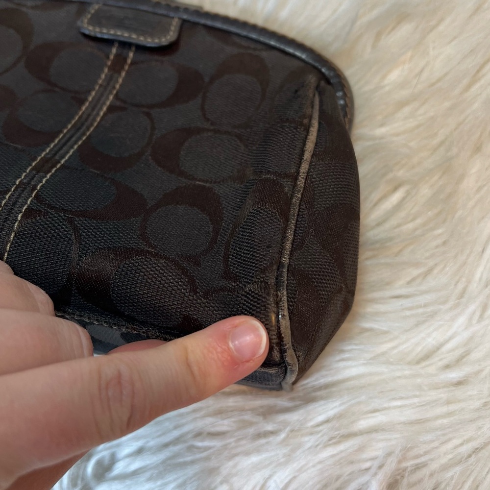 Vintage Coach Legacy Stripe Framed Beauty Pouch Chocolate Brown Kiss‑Lock 🤎🌈 - Picture 4 of 14